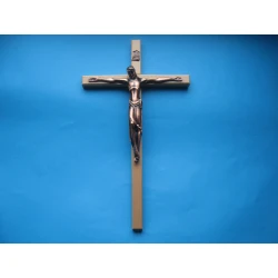 Krzyż drewniany  jasny brąz na ścianę.Duży 47 cm Wersja LUX